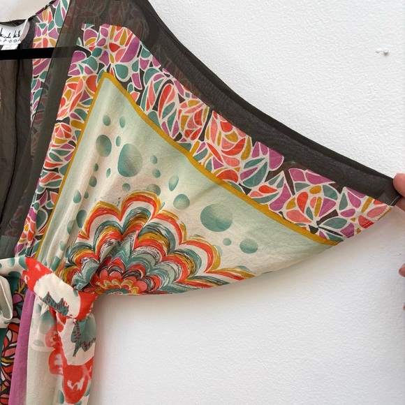 Vintage Nicole Miller Silk Chiffon Kimono Top Sheer Floral Tie Front Size Small - Picture 5 of 13